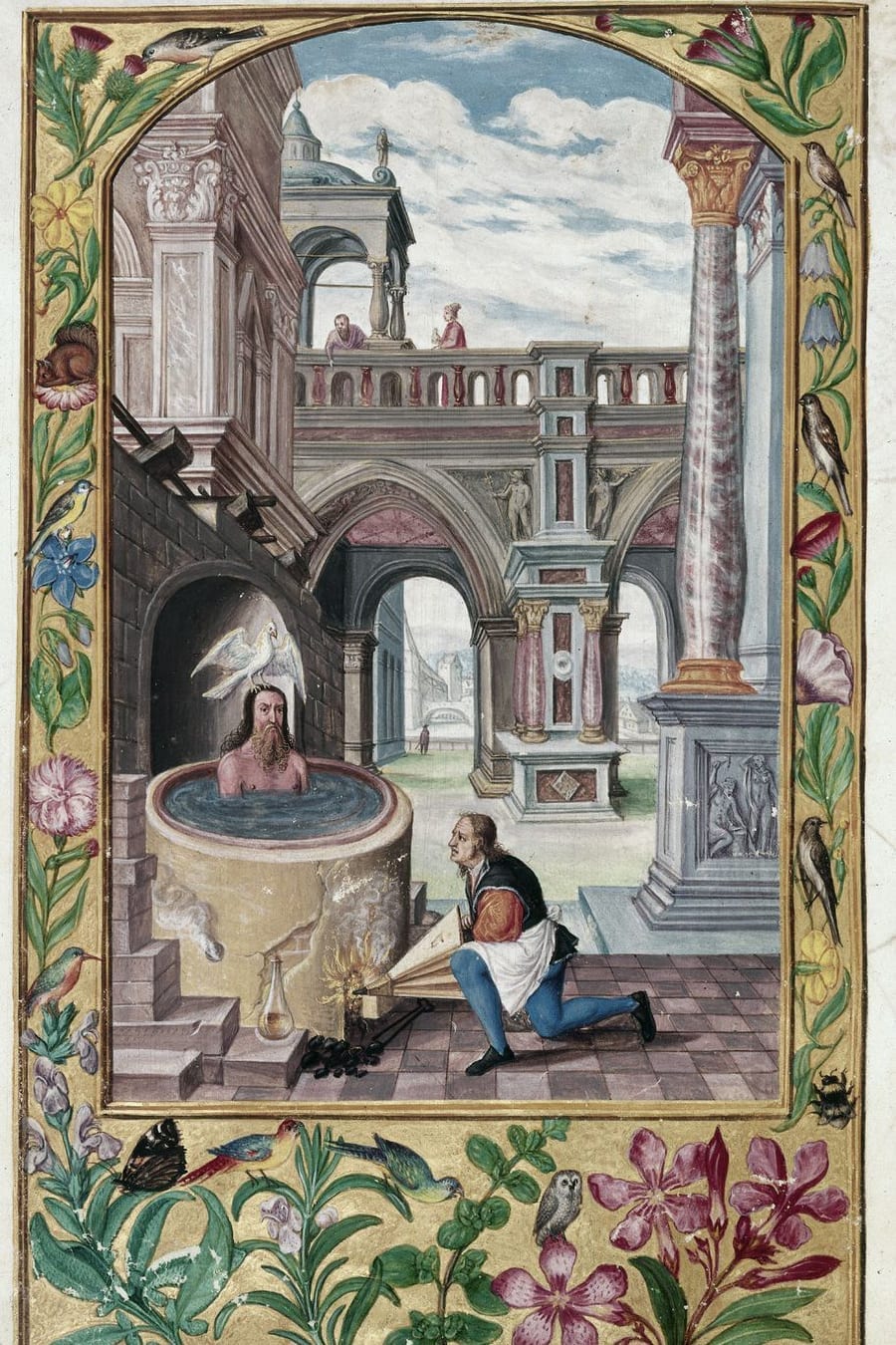 Illustration of a man bathing from the Alchemical manuscript Splendor Solis