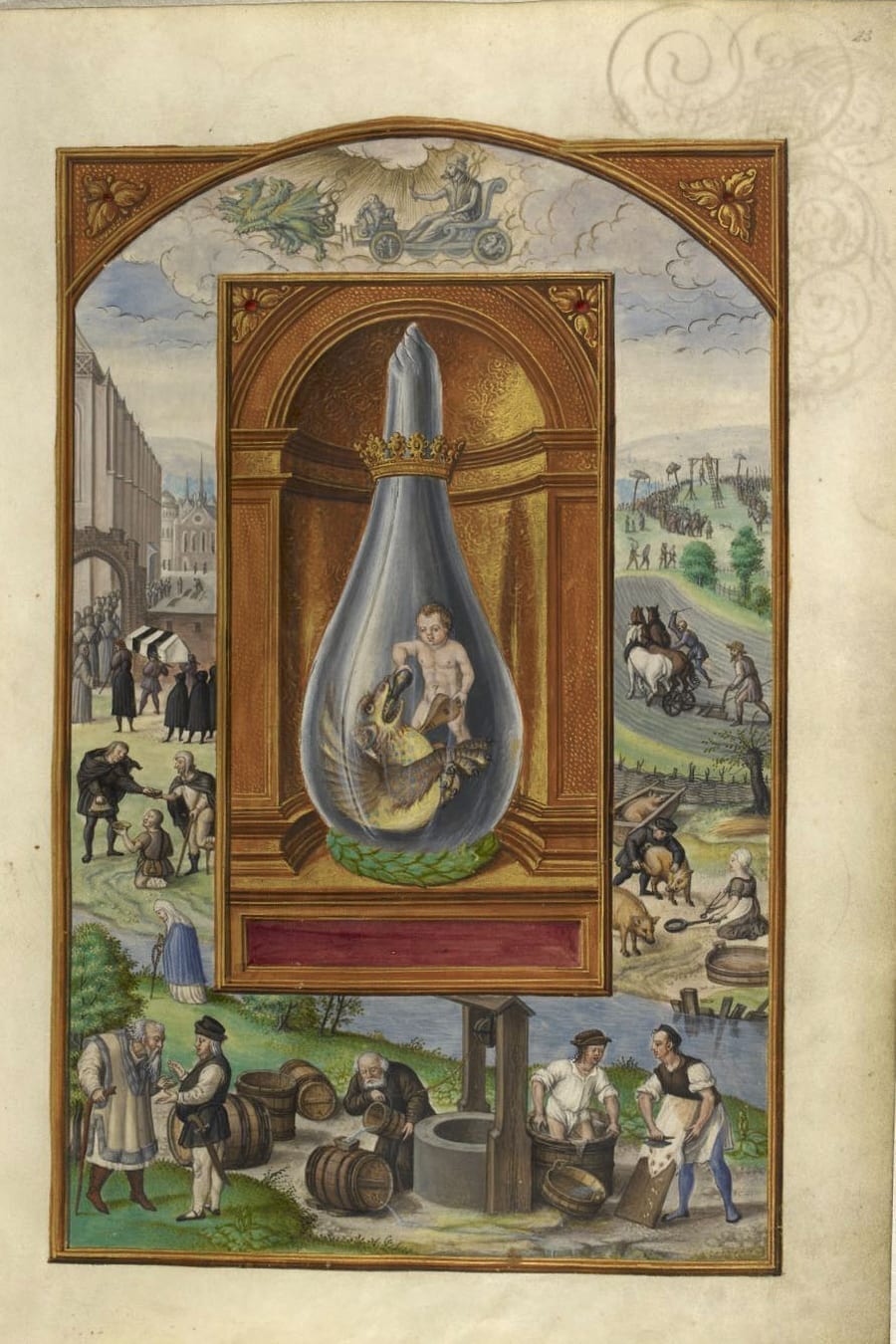 Illustration of scenes of daily life from the Alchemical manuscript Splendor Solis