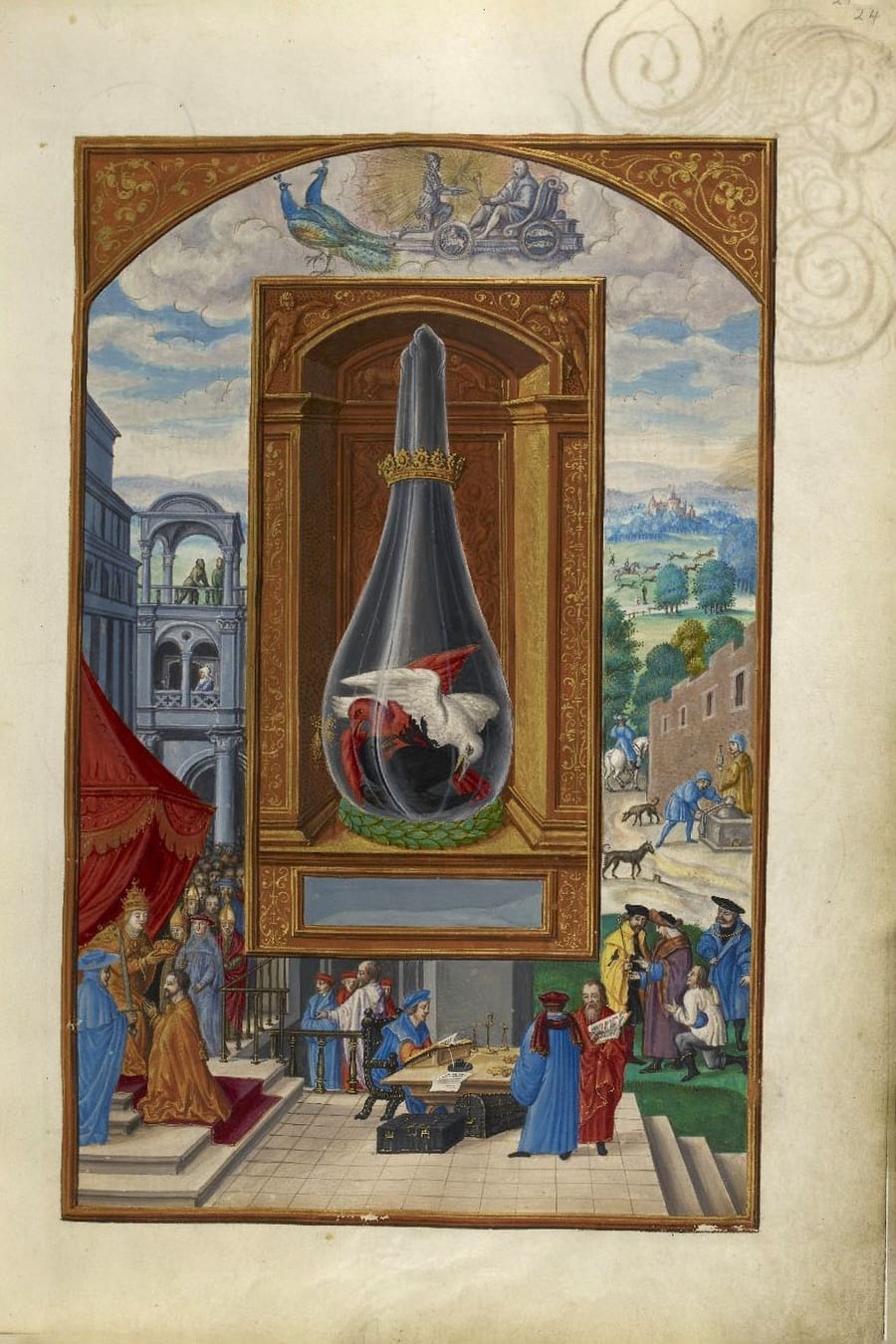 Illustration of three birds in a flask from the Alchemical manuscript Splendor Solis