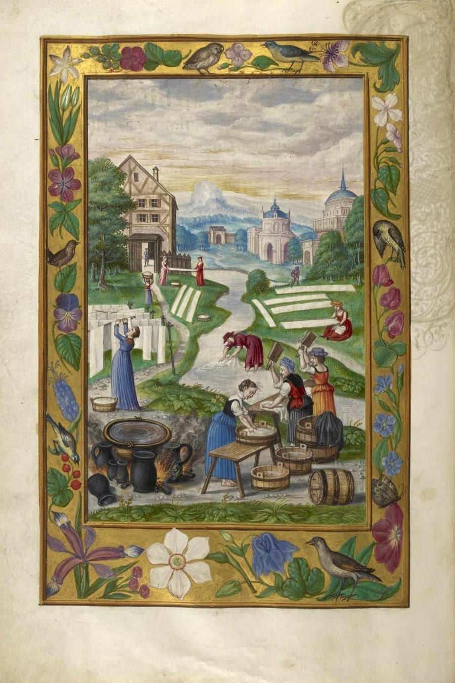 Illustration of women washing clothes from the Alchemical manuscript Splendor Solis
