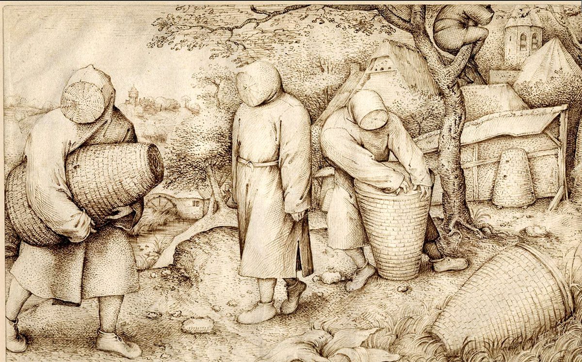 pen and ink illustration of bee-keepers by Pieter_Bruegel_the_Elder