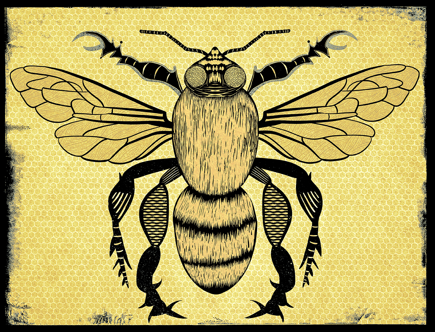 illustration of a bee on a beehive